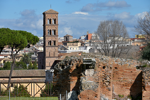 Rome, Italy - February 16, 2022: Historic buildings at Old town of Rome, Italy