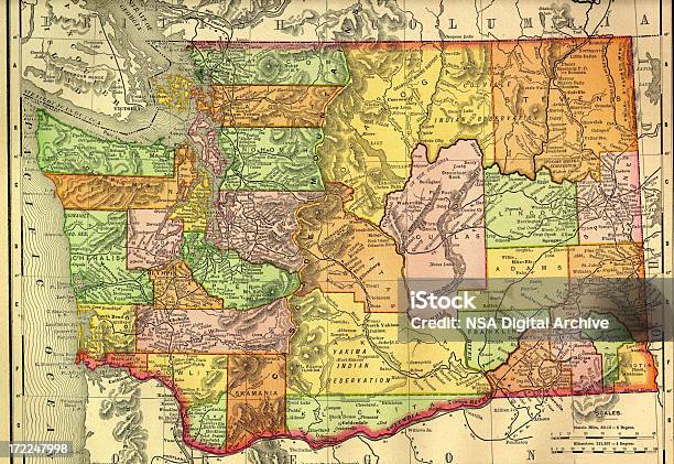 Washington Alte Karte Stock Vektor Art und mehr Bilder von Bundesstaat Washington - Bundesstaat Washington, Karte - Navigationsinstrument, Geschichtlich