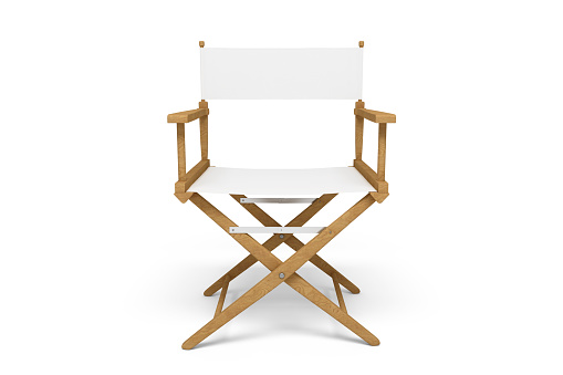 Frontside of a wooden / white director's chair isolated on white.