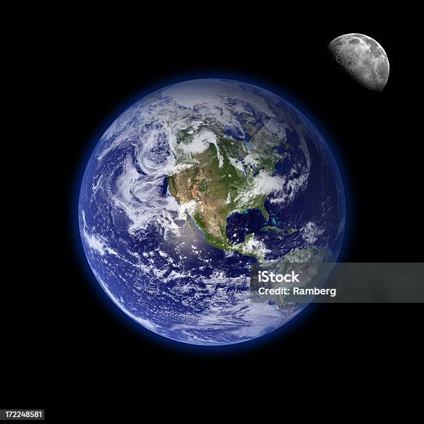 Earth And Moon Stock Photo - Download Image Now - Planet Earth, Satellite View, Moon