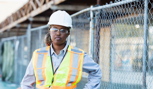 istock Female African-American construction worker outdoors 1722486002