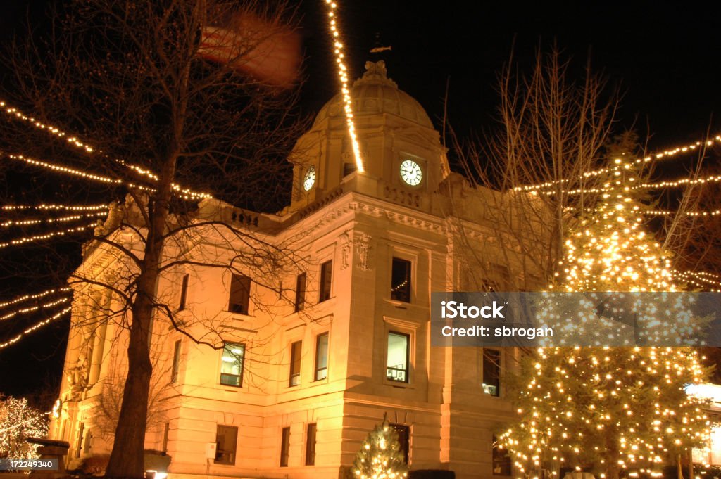 Bloomington Town Hall at Christmas "Bloomington, Indiana town hall/center lit up at Christmas/Holiday time. Good 'ol fashioned mid-west holidays." Bloomington - Illinois Stock Photo