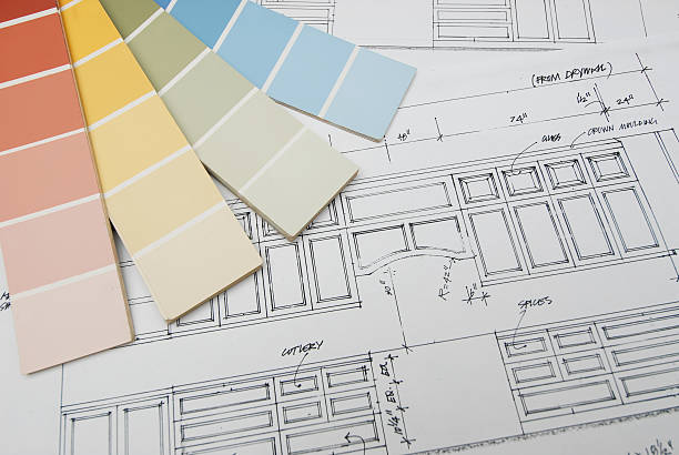 Vector graphic of interior design on a blueprint stock photo