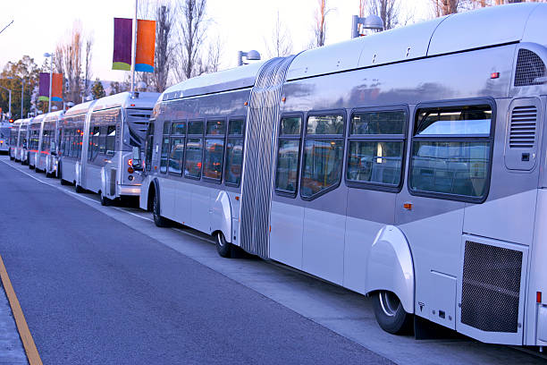 Bus Depot Metro buses lined up for rush hour in Los Angleles woodland hills los angeles stock pictures, royalty-free photos & images