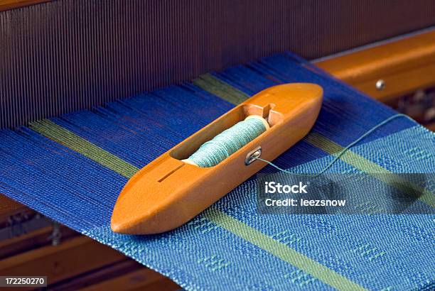 Weaving Blue Yarn On A Loom Stock Photo - Download Image Now - Single Object, Thread - Sewing Item, Woven Fabric