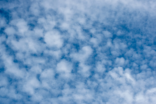 Stratus clouds background in blue sky. Sunny day view. Weather and cumulus cloud photo