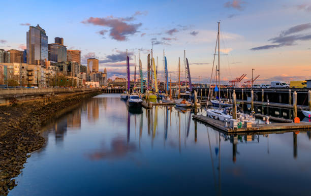 istock Seattle waterfront at sunset with boats on Puget Sound 1722503104