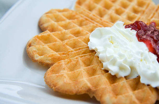 istock Swedish waffle with strawberry jam and whipped cream 172250408