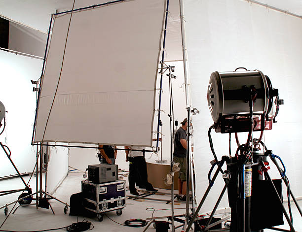 On set of a television commercial production. stock photo