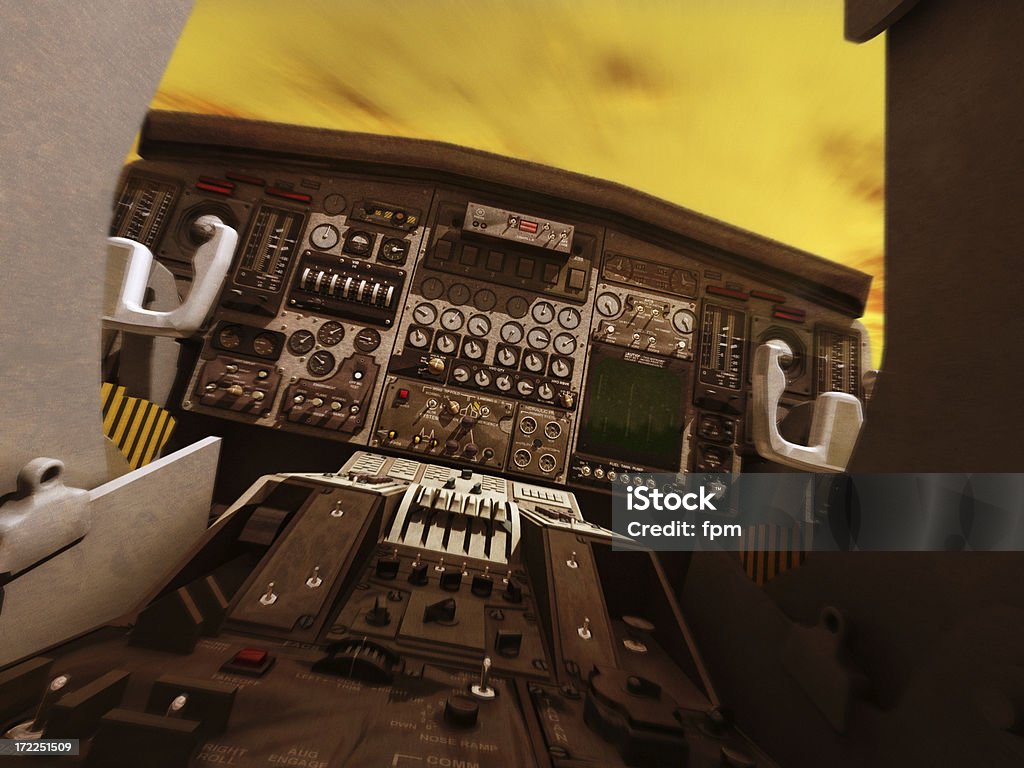 Cockpit Very dynamic view of a jet's cockpit. Some motionblur increases the speed. Airplane Stock Photo