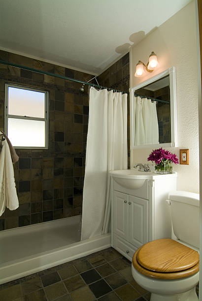 Small Bathroom with Slate Tile stock photo