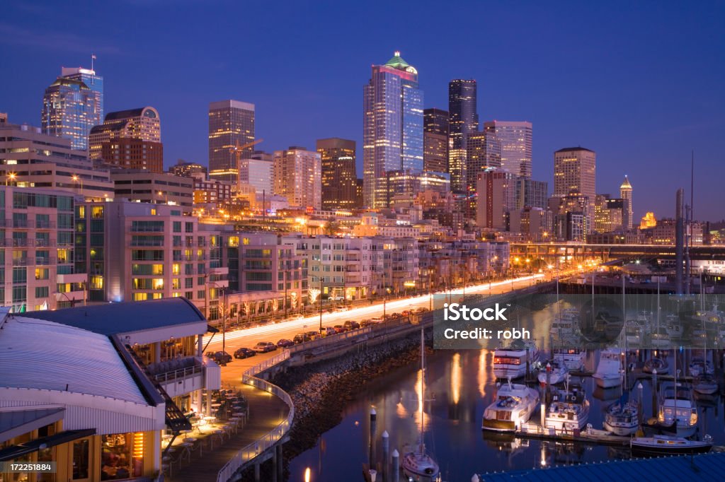 Seattle Waterfront noite - Royalty-free Anoitecer Foto de stock