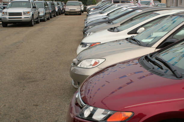 Car dealership side view stock photo