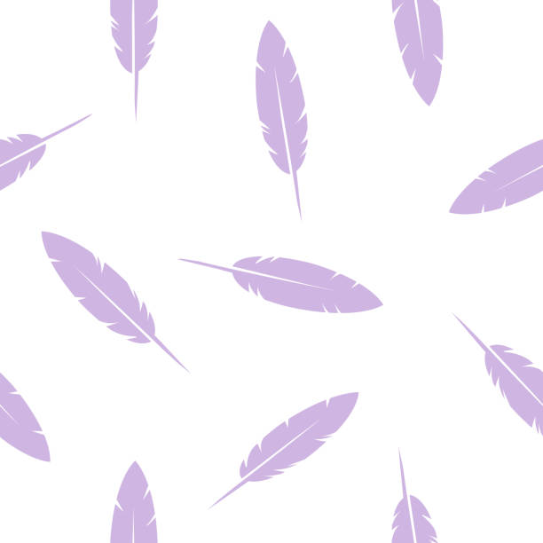 Bird Feathers- seamless pattern, lilac and white background, design element vector art illustration