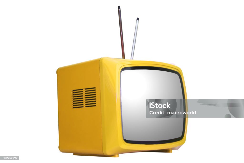 Vecchio giallo televisore (isolato - Foto stock royalty-free di Adagiarsi