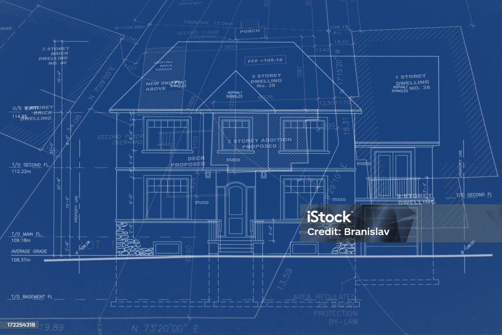 design concept two storey house front view and site plan Construction Site stock illustration