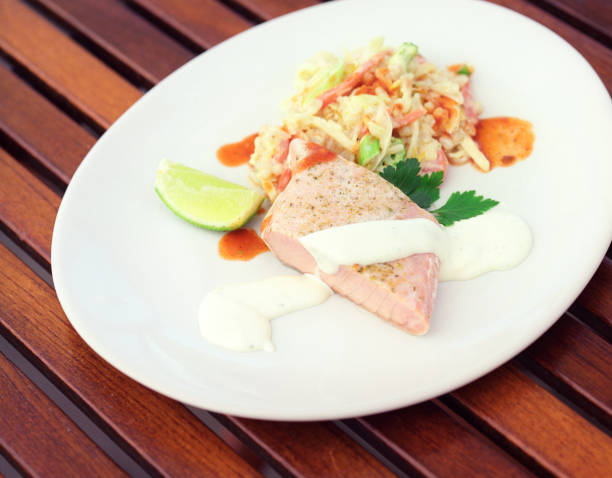 istock Poached salmon and coleslaw salad 172254504