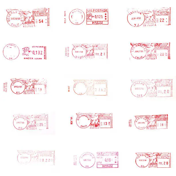 A vareity of different postal marks from US cities. XX Large File. Isolated on white
