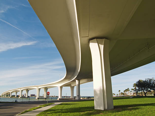 Curved Bridge Overpass with beam - horizontal stock photo