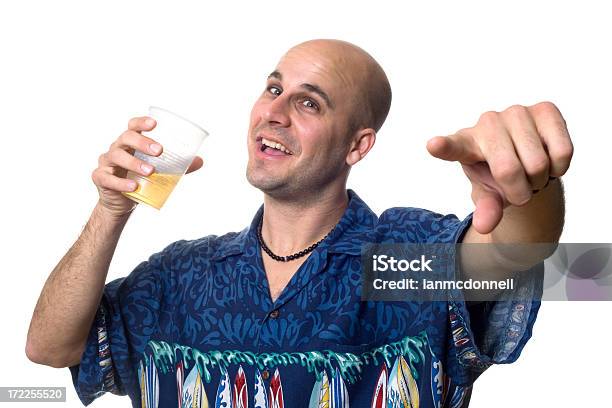 Pointing Party Goer Stock Photo - Download Image Now - Adult, Alcohol - Drink, Balding