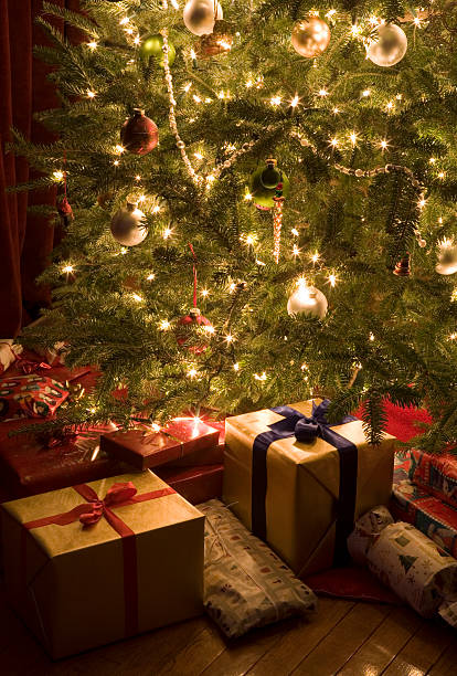 Christmas Presents Under Tree stock photo