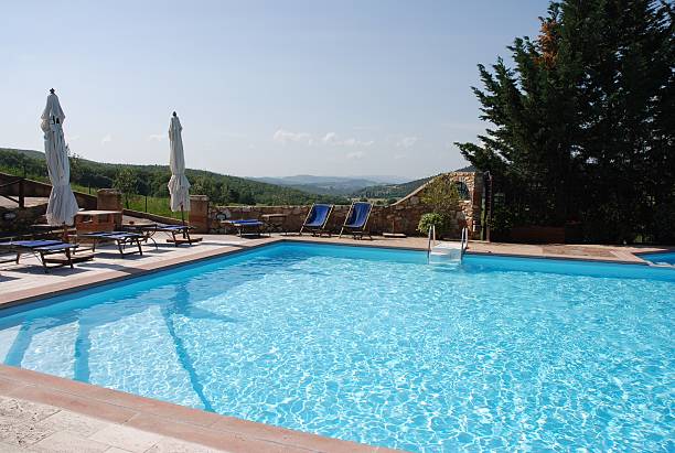 Swimming pool in holiday farm 01 stock photo