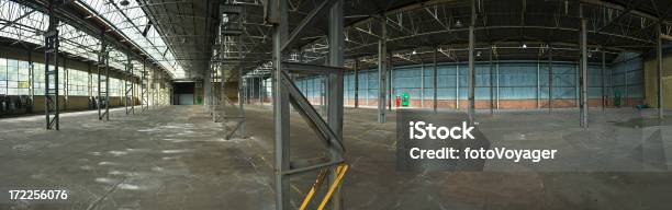 Industrial Interior Panorama Stock Photo - Download Image Now - Abandoned, Absence, Architectural Column