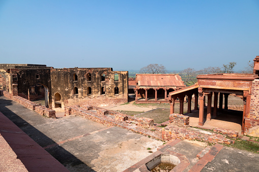 Jodhpur, Rajasthan, India- September 2021: Architecture view of Mehrangarh Fort. A UNESCO World heritage site in jodhpur, built in 1459, is one of the largest forts in Rajasthan. The Fort is situated on a steep hill which dominates the 'blue' city Jodhpur.