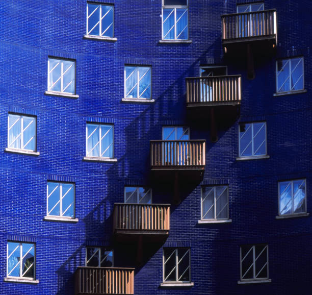 Curved Blue Apartment Building Facade