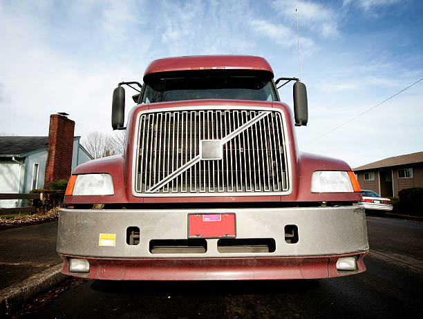 Wide Angle Semi Truck with Copy Space A wide angle shot of a commercial land vehicle. Horizontal with copy space. radiator grille stock pictures, royalty-free photos & images