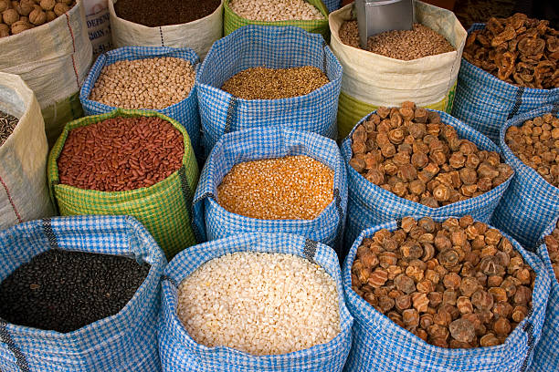 Assortment of grains stock photo