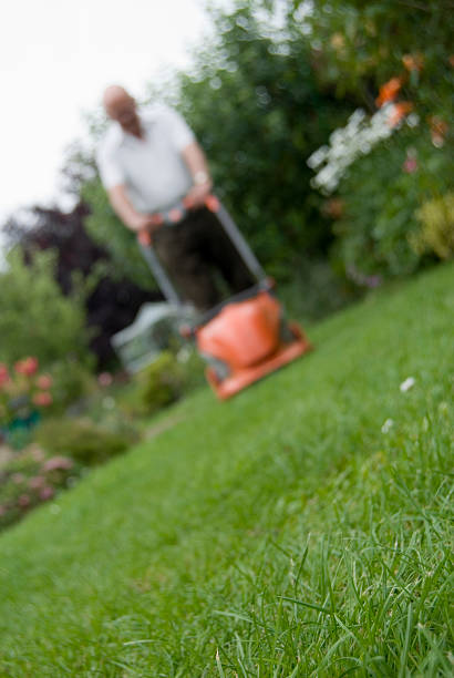 istock Gardner moving grass with narrow focus on grass 172258568