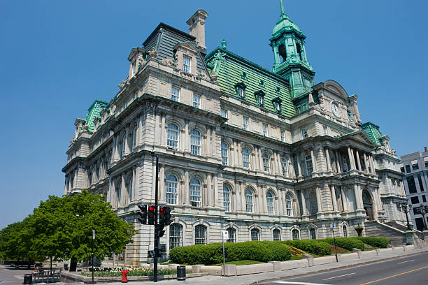 City Hall - Montreal A wide angle view of the entire heritage building. place jacques cartier stock pictures, royalty-free photos & images