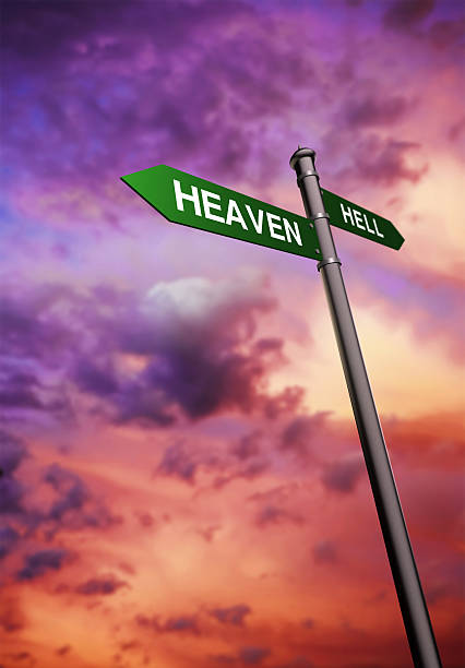 nieba lub hell (xl - heaven hell road sign sign zdjęcia i obrazy z banku zdjęć
