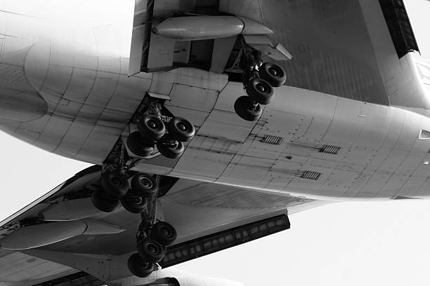 istock Airliner belly and gear details, b/w 172259302