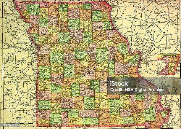미주리 늙음 맵 지도에 대한 스톡 벡터 아트 및 기타 이미지 - 지도, 캔자스 시티-미주리, 브랜슨