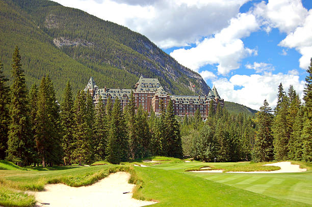 Fairmont Springs Hotel from Banff Golf Course stock photo