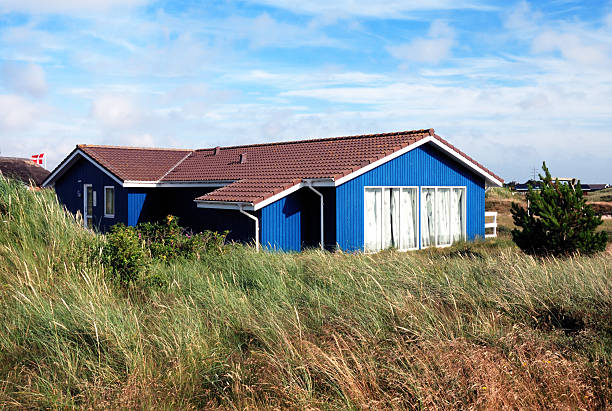 azul cottage - denmark house cottage rural scene - fotografias e filmes do acervo