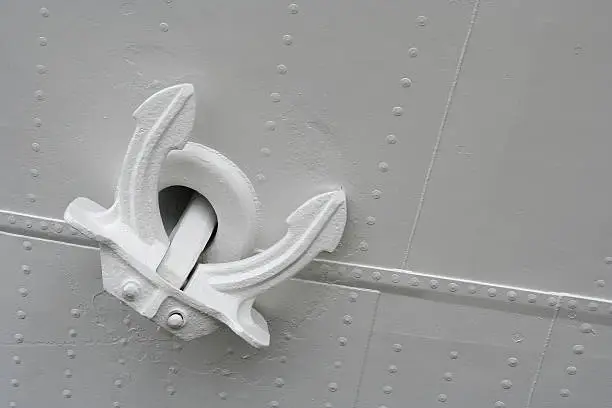 Main anchor of a white cruise ship