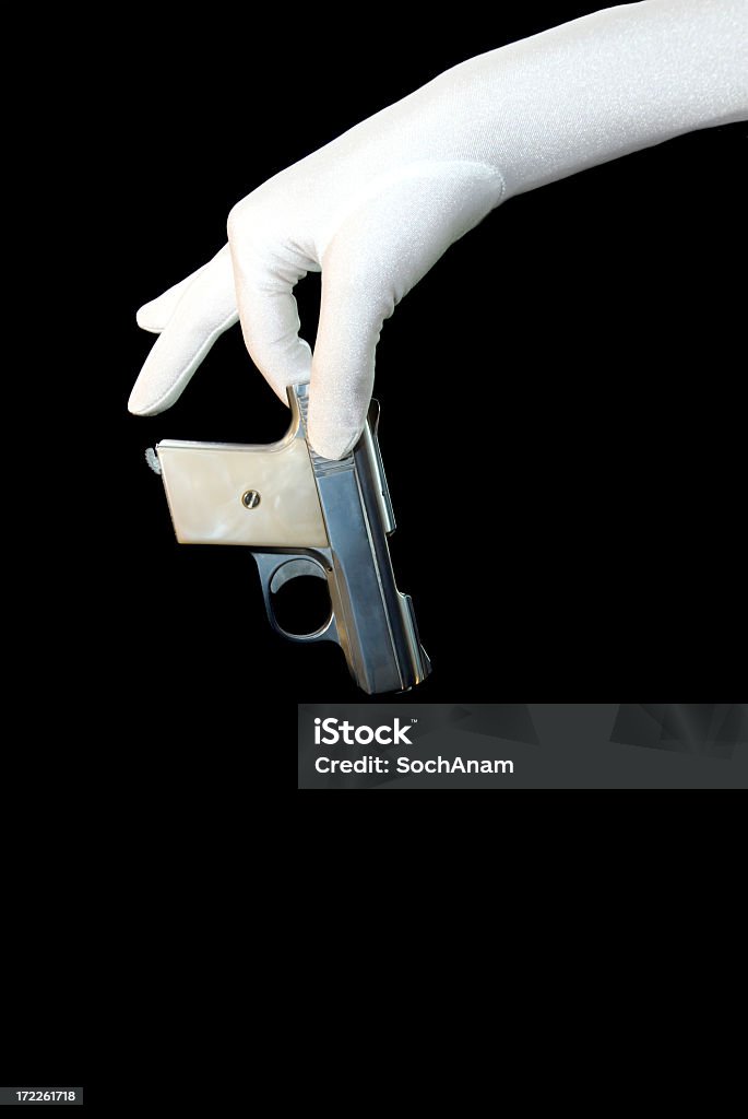 Handle With Care - Formal Glove Series woman's hand in a white formal glove delicately holding a gun Adult Stock Photo