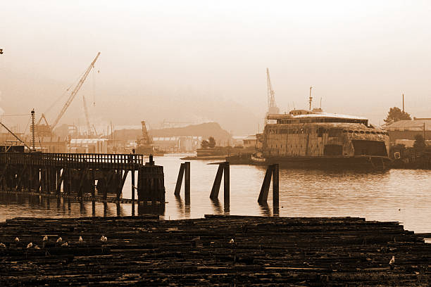 With a vintage tone, the art deco historic Kalakala Ferry awaits a cash infusion.  The Kalakala was purchased privately and now sits in the Hylebos waterway of Tacoma Washington awaiting eventual retrofits for use as a floating platform for tourist activities.  Look at more 