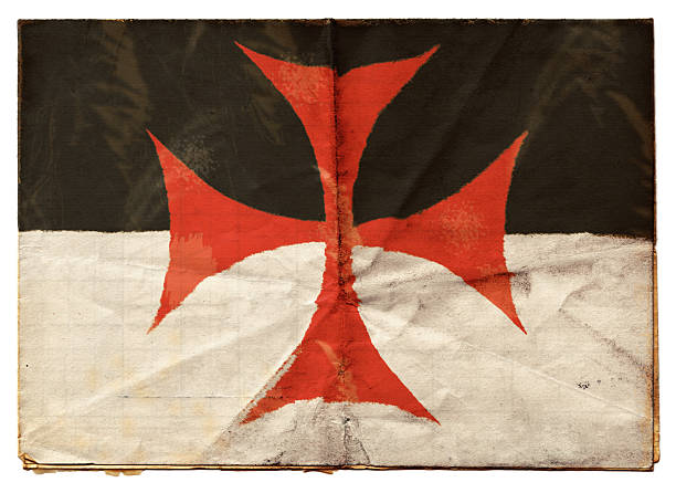 Knights Templar flag (XXL) "The flag of the Knights Templar on an old folded sheet of paper.The Knights Templar where a medieval Christian military order, formed at the time of  Crusades, the entire Order was forcibly disbanded 1312.  But myths and rumours persist as to their continued existence." knights templar stock pictures, royalty-free photos & images