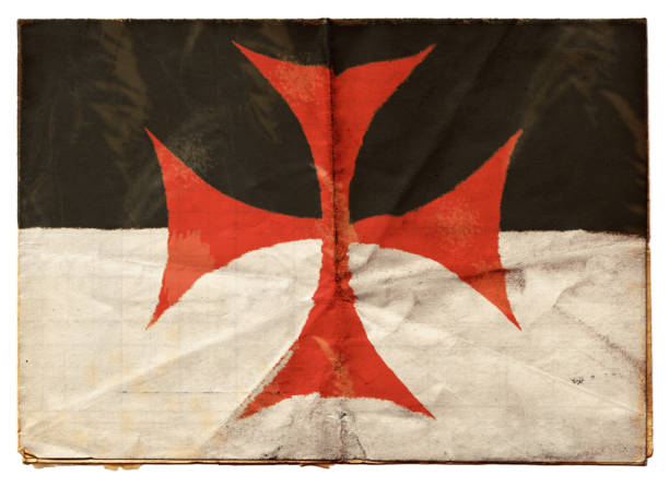 Knights Templar flag (XXL) "The flag of the Knights Templar on an old folded sheet of paper.The Knights Templar where a medieval Christian military order, formed at the time of Crusades, the entire Order was forcibly disbanded 1312. But myths and rumours persist as to their continued existence." knights templar symbols stock pictures, royalty-free photos & images