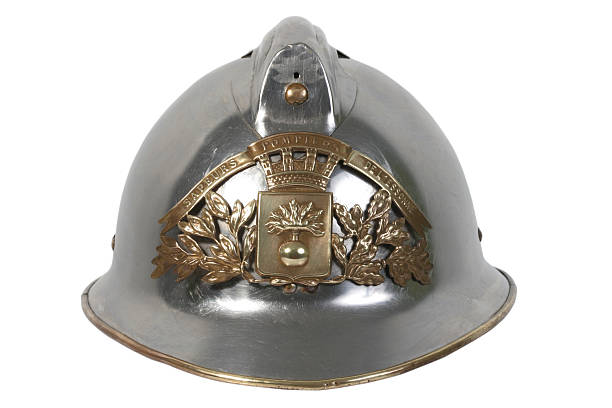 Antique French Firefighter's Helmet Old Firefighter's Helmet From Essonne (91), France. Year 1900. essonne stock pictures, royalty-free photos & images