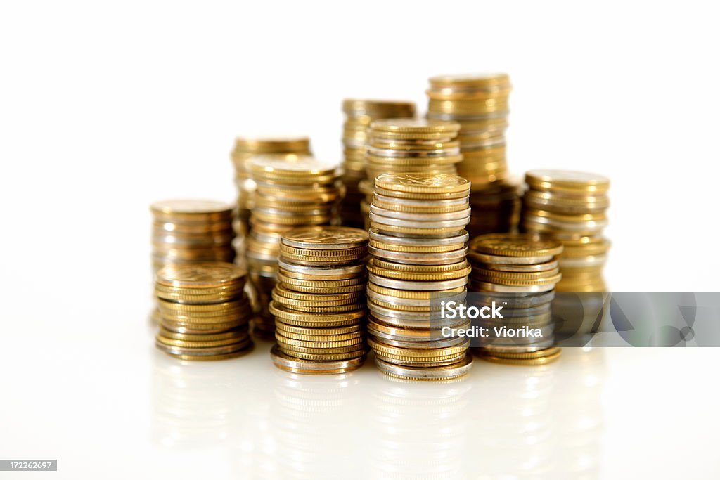 Stacks of coins Stacks of coins with space for text. High resolution - 16 Mpx, Shallow depth of field. Coin Stock Photo