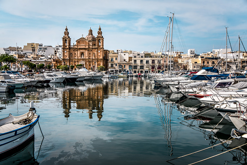 Marina Of Yachts In Front Of St Joseph's Church, Msida, Malta