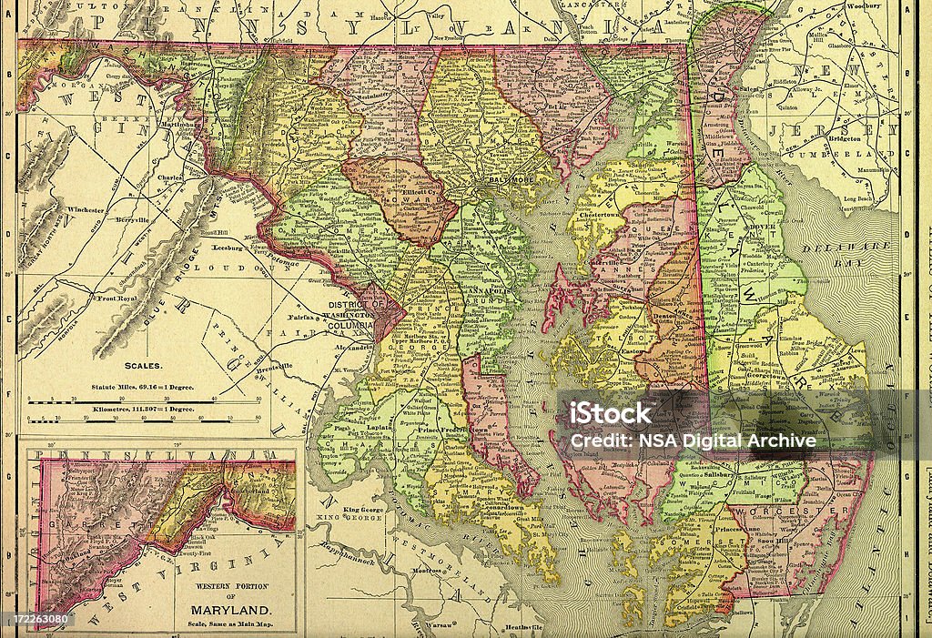 Мэриленд старая карта - Стоковые иллюстрации Карта роялти-фри