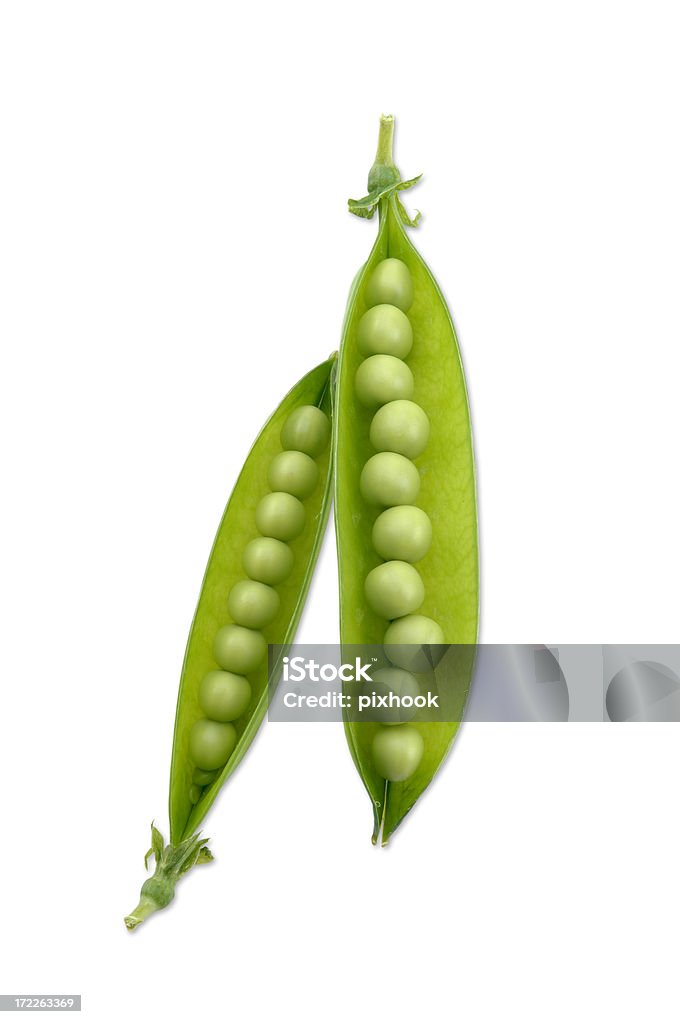 Peas and Pods with Path Peas on white with clipping path. Green Pea Stock Photo