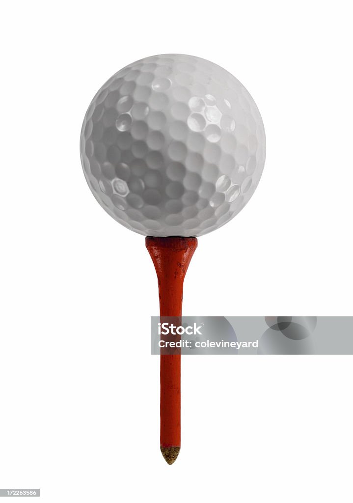 Czerwony Piłka do golfa na tee - Zbiór zdjęć royalty-free (Tee)