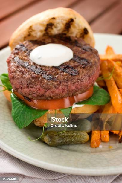 Grilled Lamb Burger Stock Photo - Download Image Now - Burger, Rare - Cooking Technique, Juicy